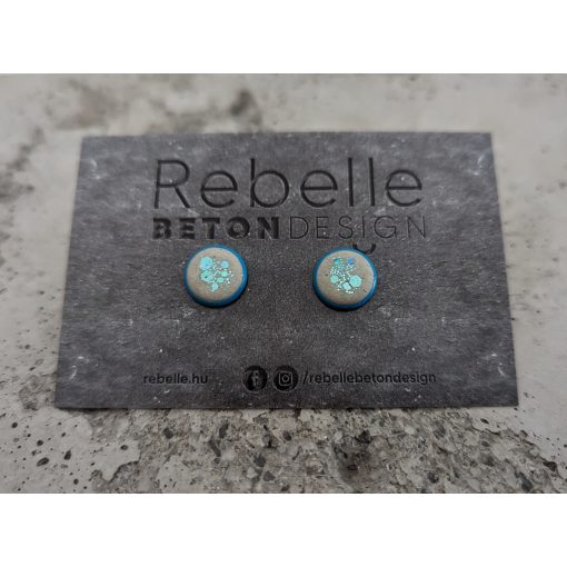 Kék keretes beton fülbevaló - türkíz csillámmal 