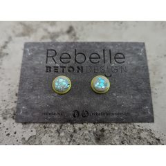 Sárga keretben beton fülbevaló türkíz csillámmal 