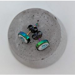   Beton fülbevaló - szivárványszínű keretben - türkíz csillámmal 